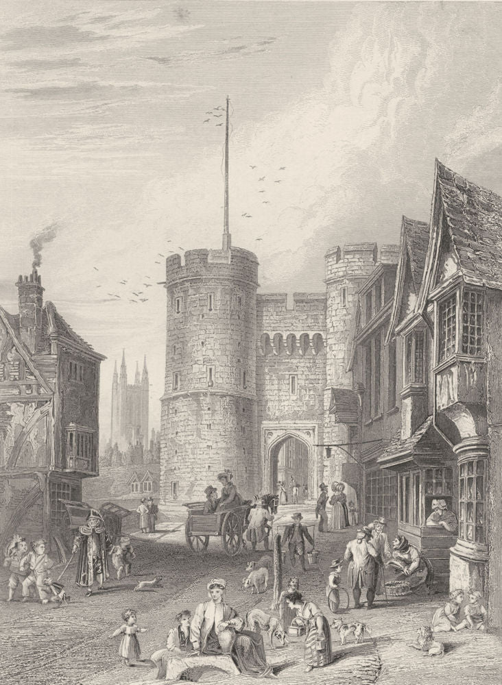 KENT. The West Gate, at Canterbury. (Bartlett) 1836 old antique print picture